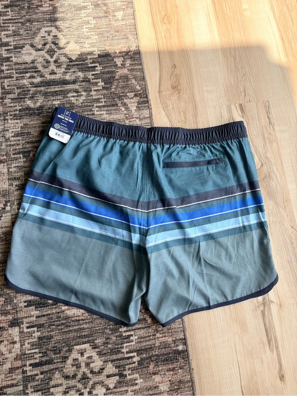 George Teal and Navy Striped Swim Shorts
